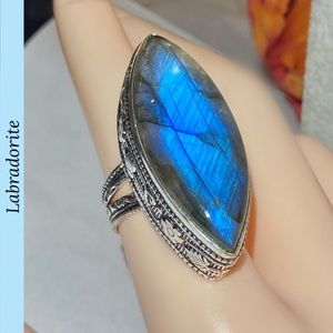 Exquisite Blue Flash Labradorite Gemstone Handmade Ring